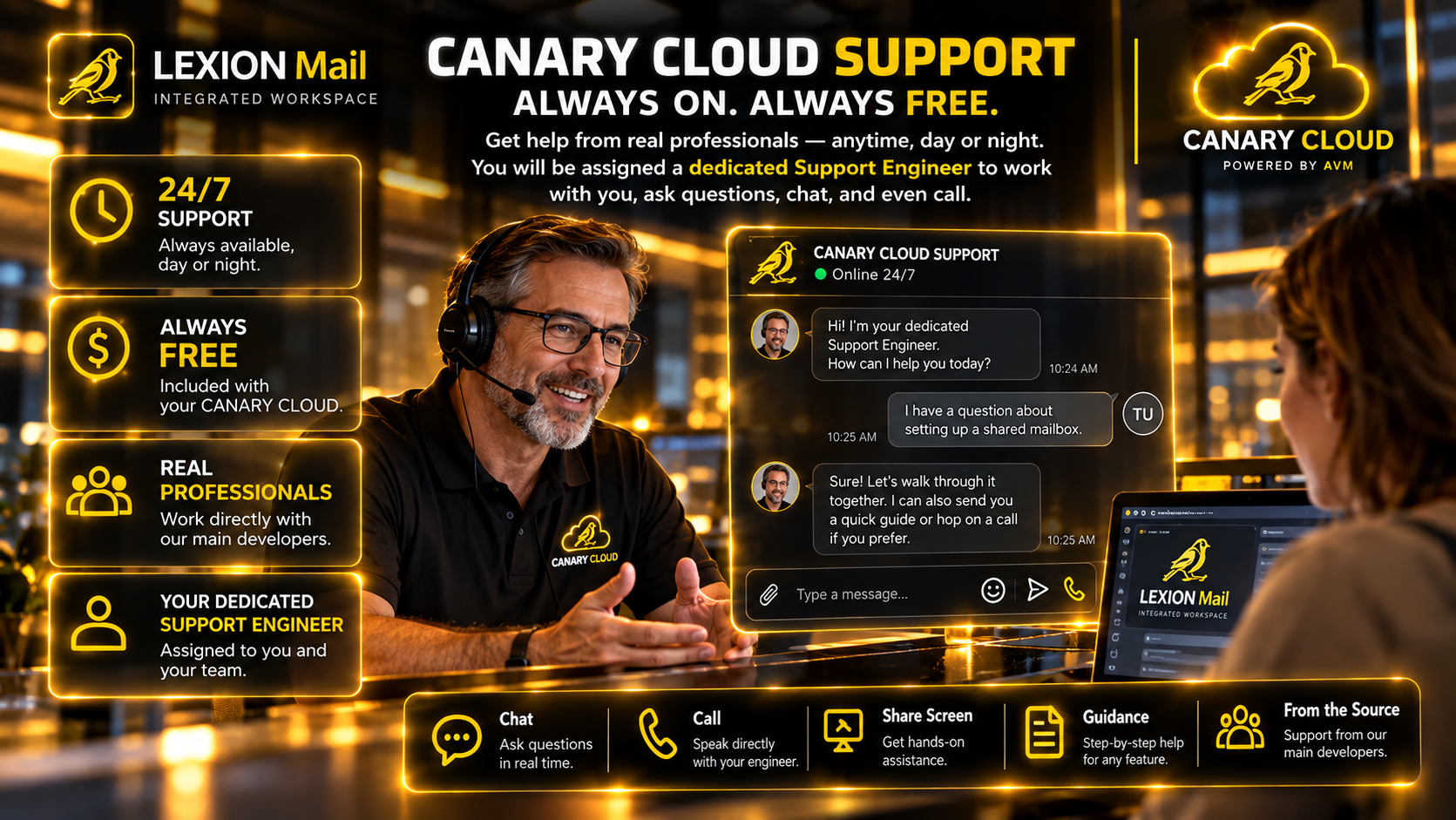 Canary Cloud Support, always on
