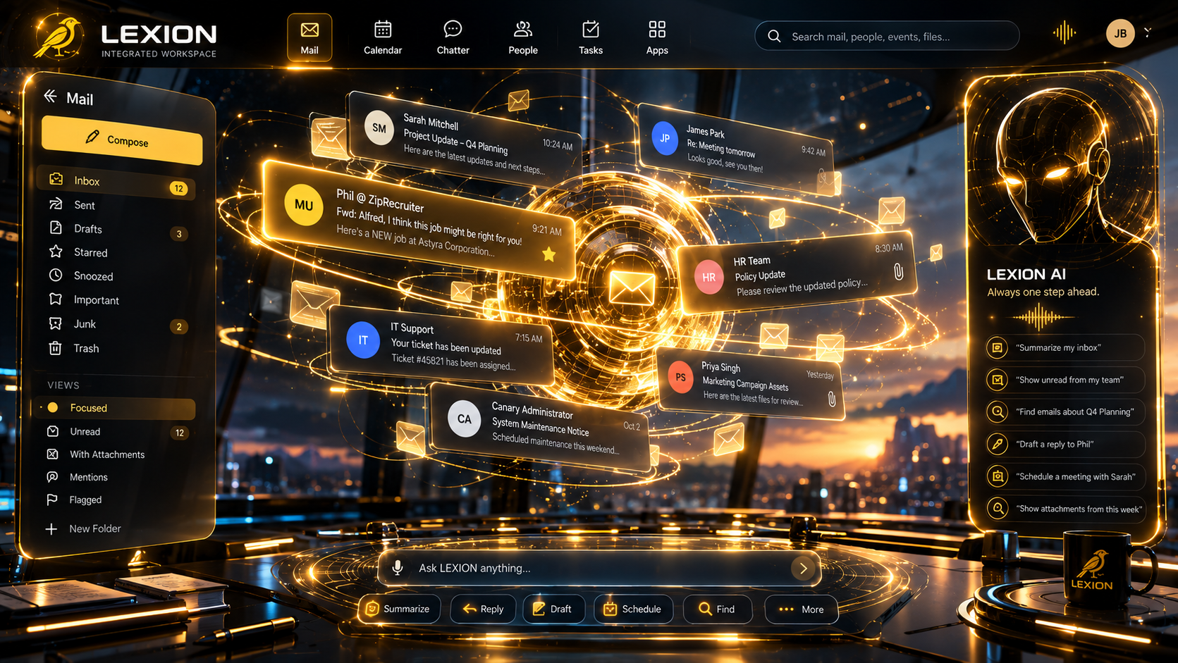 LEXION futuristic holographic mail workspace